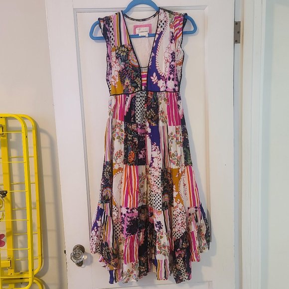 NWOT Ruffled Patchwork Midi Dress 4 - Picture 2 of 5